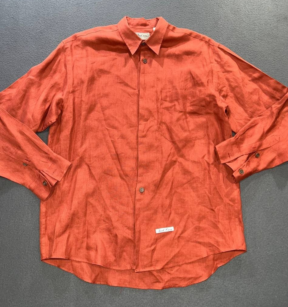 Paul Smith Button Up irish Linen Shirt Mens Orange Size XL A010667